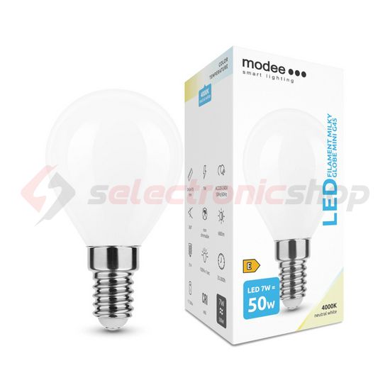 LED lámpa kisgömb P45 filament 7W- 50W E14 680lm 840 220-240V AC 35000h 360° 4000K Modee - ML-MG45F4000K7WE14