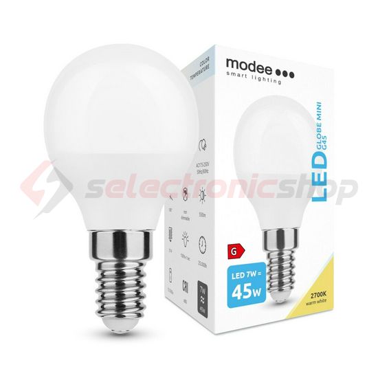 LED lámpa kisgömb P48 7W- 45W E14 550lm 827 220-240V AC 25000h 180° 2700K Modee - ML-G452700K7WE14