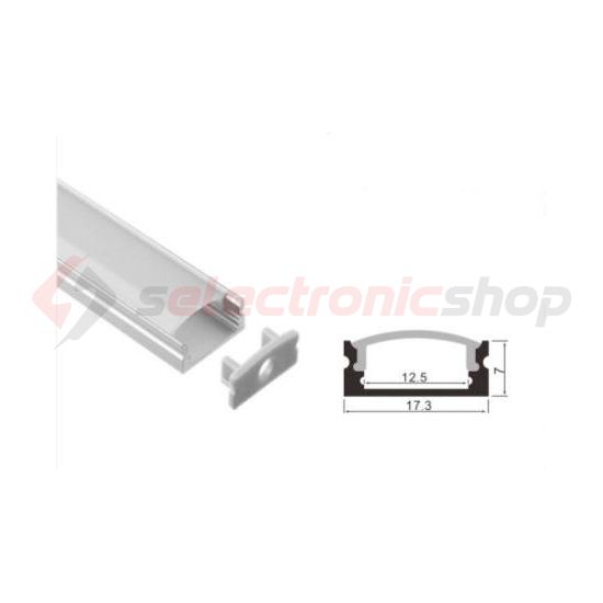LED szalag profil készlet alu. 17,3x7x2000mm +matt fedél +klipsz +végzárók  Clearled - CLW67612M
