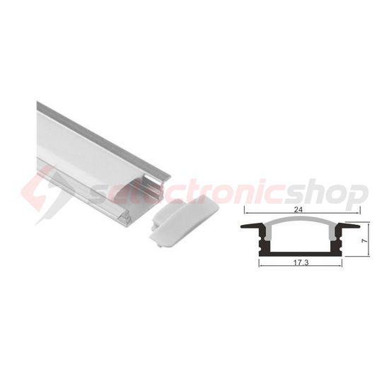 LED szalag profil készlet alumínium 4x7x2000mm +matt fedél +klipsz +végzárók  Clearled - CLW67622M