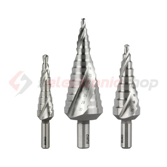 Lépcsősfúró készlet 3-darabos 4-12mm/4-20mm/4-30mm HSS RUKO - 101026