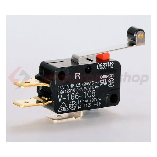 Mikrokapcsoló hosszú lemezkar-görgő műanyag 1v 4A/AC15/230V IP40 V-166-1C5 BY OMI OMRON - 109456