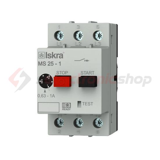 Motorvédő kapcsoló 3P 0,63-1A-hő 50kA fix termomágneses csavaros MS25 Iskra - 30.107.959