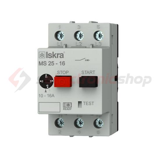 Motorvédő kapcsoló 3P 10-16A-hő 4kA fix termomágneses csavaros MS25 Iskra - 30.107.965