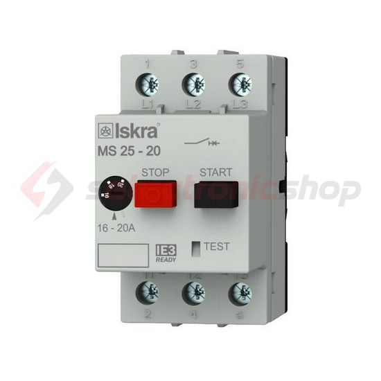 Motorvédő kapcsoló 3P 16-20A-hő 4kA fix termomágneses csavaros MS25 Iskra - 30.107.966