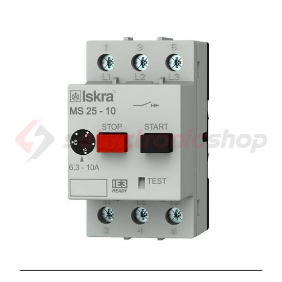 Motorvédő kapcsoló 3P 6,3-10A-hő 6kA fix termomágneses csavaros MS25 Iskra - 30.107.964