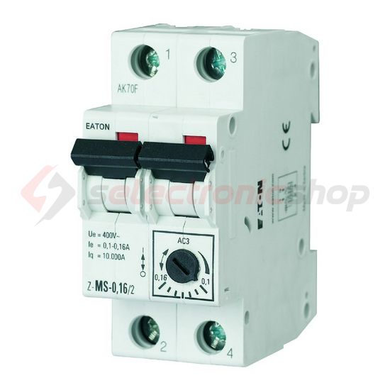 Motorvédő kapcsoló sorolható 2.5-4A-hő 10kA fix mágneses csavaros Z-MS-4,0/2 EATON - 248396