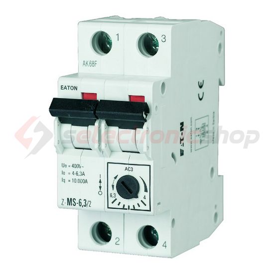 Motorvédő kapcsoló sorolható 6.3-10A-hő 10kA fix mágneses csavaros Z-MS-10/2 EATON - 248398