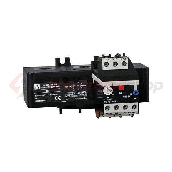 Motorvédő relé (hőkioldó) 34-51A 1ny 1z önállóan szerelhető csavaros H6 áramváltós Ganz KK - 202-4010-351