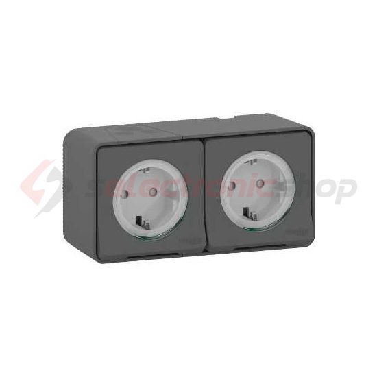 MurevaStyl 162/2 dugalj földelt szürke IP55 falonkívüli Schneider - MUR36029