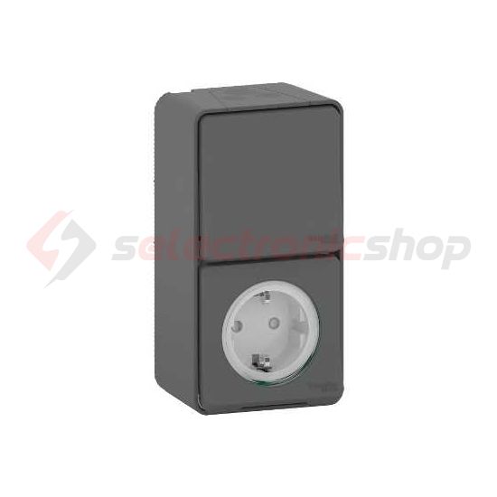 MurevaStyl 162 dugalj + 106 váltókapcsoló betét komplett házban szürke falonkívüli Schneider - MUR36024