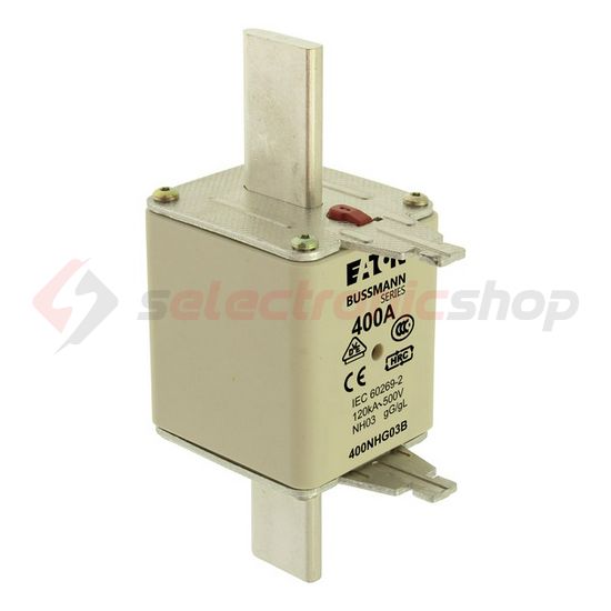 NH biztosítóbetét 400A gL/gG 500V AC 120kA kombikijelző-kioldásjelzéssel Bussmann EATON - 400NHG03B