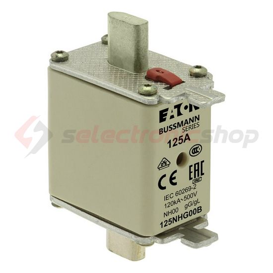 NH biztosítóbetét NH00 125A gL/gG 500V AC 120kA kombikijelző-kioldásjelzéssel Bussmann EATON - 125NHG00B