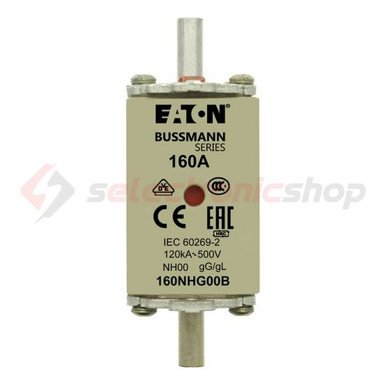NH biztosítóbetét NH00 160A gL/gG 500V AC 120kA kombikijelző-kioldásjelzéssel Bussmann EATON - 160NHG00B