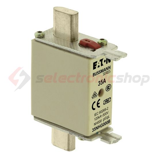 NH biztosítóbetét NH000 35A gL/gG 500V AC 120kA kombikijelző-kioldásjelzéssel Bussmann EATON - 35NHG000B