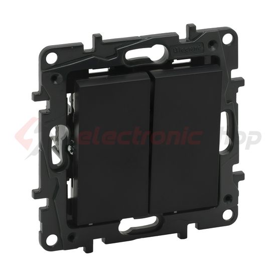 NiloéStep 105 2x1P csillárkapcsoló betét közp. fedéllel fekete süllyesztett rugós IP20 LEGRAND - 863505