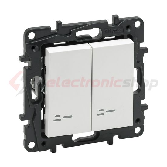 NiloéStep 106+6 kettős váltókapcsoló +jelzőfény betét közp. fedéllel fehér süllyesztett LEGRAND - 863118