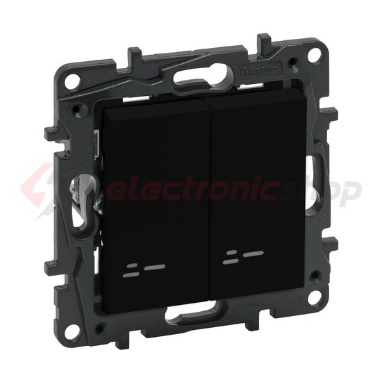NiloéStep 106+6 kettős váltókapcsoló +jelzőfény betét közp. fedéllel fekete süllyesztett LEGRAND - 863518