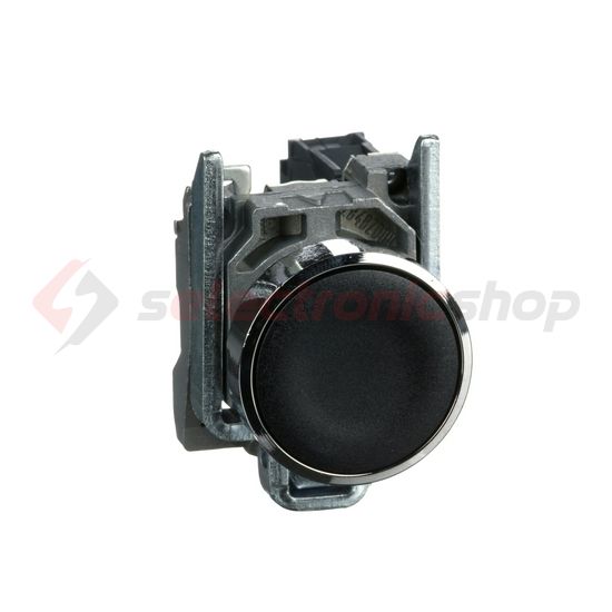 Nyomógomb komplett fém d22 fekete/fehér lapos visszaugró 1z csavaros kerek Harmony XB4 Schneider - XB4BA21