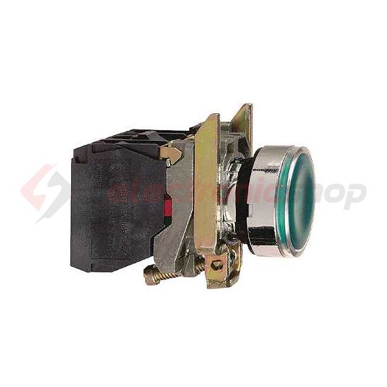 Nyomógomb komplett fém d22 világító zöld lapos visszaugró 1z 1ny csavaros Harmony XB4 Schneider - XB4BW33B5