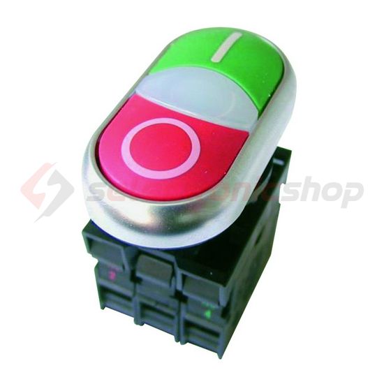 Nyomógomb komplett műa. d22 világító piros/zöld lapos visszaugró M22-DDL-GR-X1/X0/K11/230-W EATON - 216509