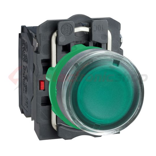 Nyomógomb komplett műa. d22 világító zöld lapos visszaugró 1z 1ny csavaros Harmony XB5 Schneider - XB5AW33B5