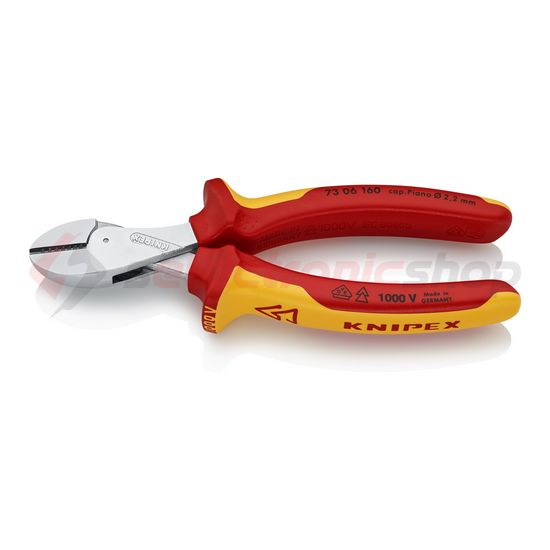 Oldalcsípő fogó nagy áttételű max.d4,8/3,8/2,7 piros-sárga normál 160mm szigetelt 1000V KNIPEX - 7306160