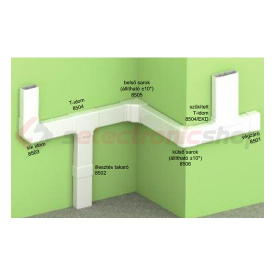 Parapetcsatorna T-idom 80x40-hez 80mmx 40mm 80mm-sz/leágazó műanyag fényesfehér EKD KOPOS - 8504_HB
