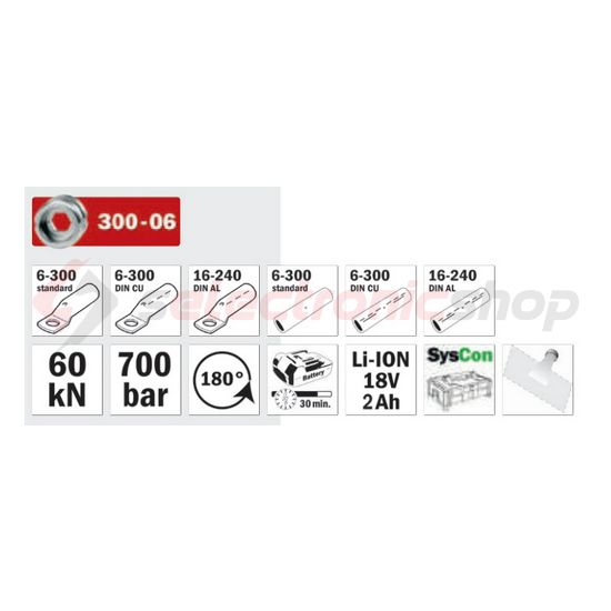 Présszerszám akkumulátoros hidraulikus kábelsaru/-összekötő-hoz 6-300mm2 SO-6 Haupa - 216801-1