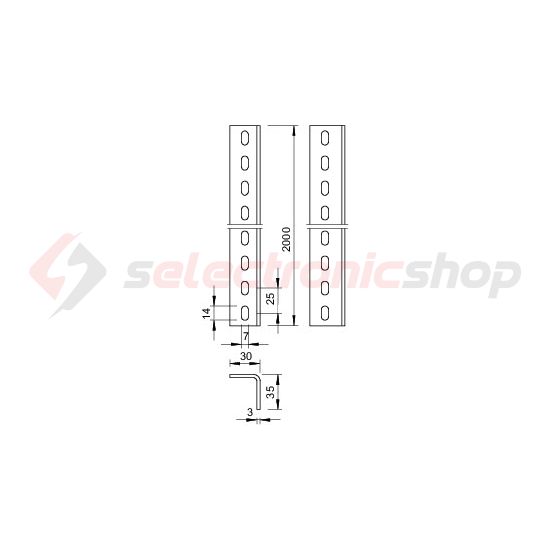 Profilsín perforált 2m L-profil merítetten horganyzott acél WP 30 35 2000 FT OBO-BETTERMANN - 6373100