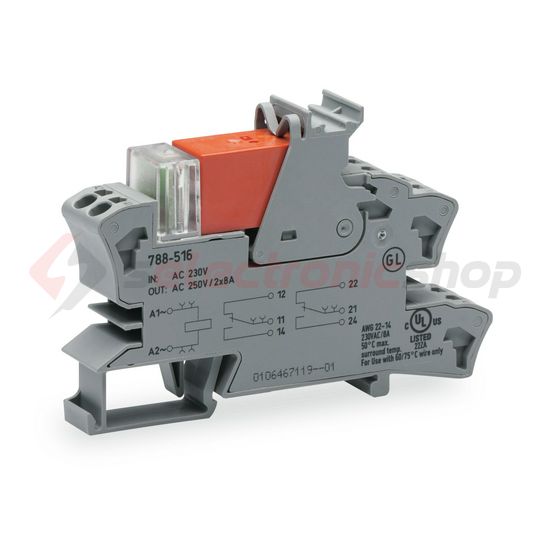 Relémodul aljzattal 16A 2-v rugószorításos 230VAC monostabil IP20 WAGO - 788-516