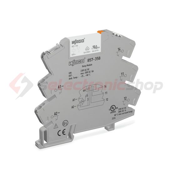 Relémodul keskeny 6A 1-v rugószorításos 230VAC 230VDC monostabil IP20 WAGO - 857-358