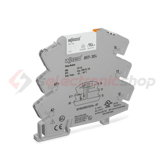 Relémodul keskeny 6A 1-v rugószorításos 24VDC monostabil IP20 WAGO - 857-304