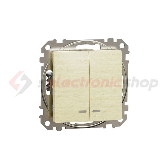 SednaÚj 105 2x1P csillárkapcsoló +jelzőfény nyír betét adapterrel fa süllyesztett rugós Schneider - SDD180105L