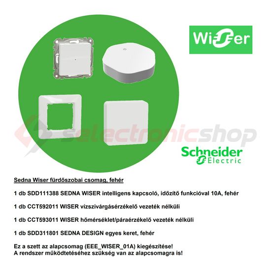 SednaWiser fürdőszobai csomag betét közp. fedéllel fehér 10A elektronikus süllyesztett Schneider - EEE_WISER_03F