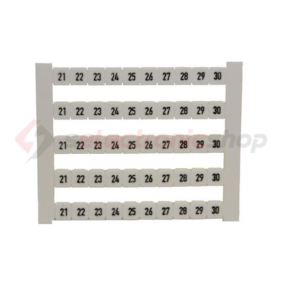 Sorkapocsjelölő lap 21-30 vízszintes fehér 5mm-modultáv DEK 5 FWZ 21-30 Weidmüller - 0523060021