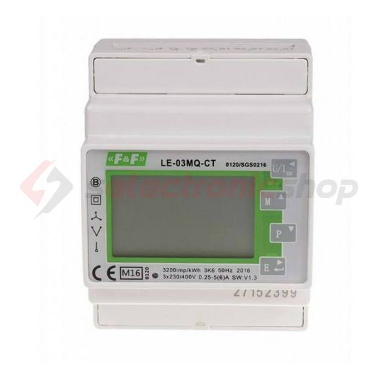 Sorolható fogyasztásmérő 1/3F impulzusadós LCD MID Modbus 6A áramváltós LE-03MQ-CT F&F Filipowski