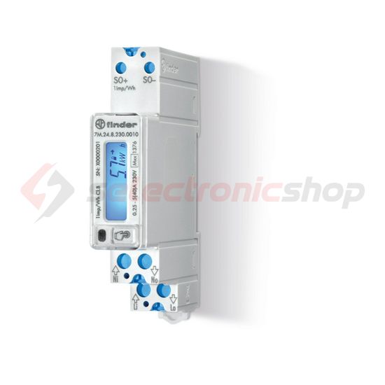 Sorolható fogyasztásmérő 1F 2irányú LCD MID-hiteles S0 IR 40A direkt 230V 7M.24.8.230.0010 FINDER - 7M2482300010