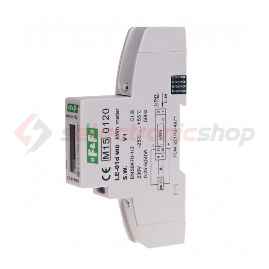 Sorolható fogyasztásmérő 1F LCD MID impulzusadós 45A direkt elektronikus 1M LE-01d F&F Filipowski - LE-01D