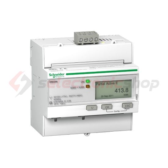 Sorolható fogyasztásmérő 3F LCD 5A áramváltós elektronikus 173-480V 480V/ 5M Acti9 iEM Schneider - A9MEM3250
