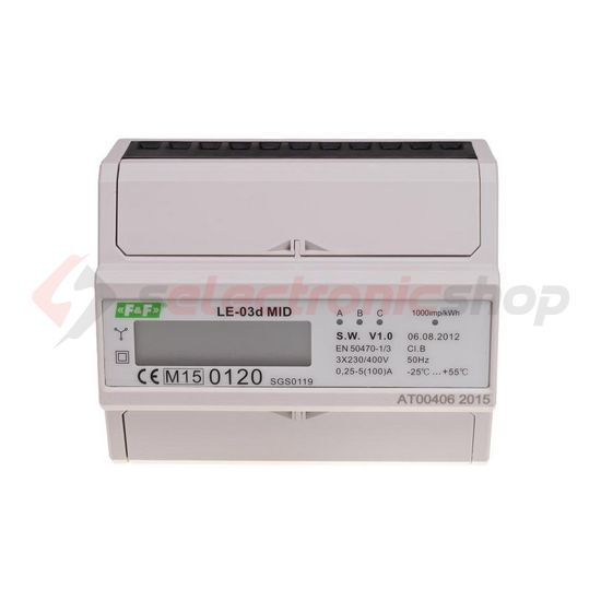 Sorolható fogyasztásmérő 3F LCD MID impulzusadós 100A direkt elektronikus LE-03d F&F Filipowski