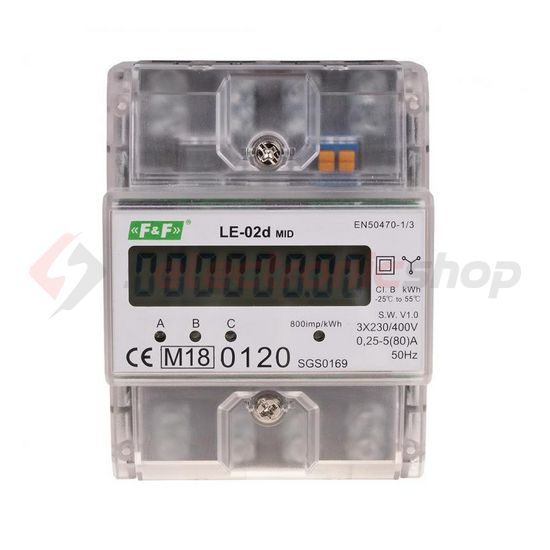 Sorolható fogyasztásmérő 3F LCD MID impulzusadós 63A direkt elektronikus LE-02d F&F Filipowski - LE-02D