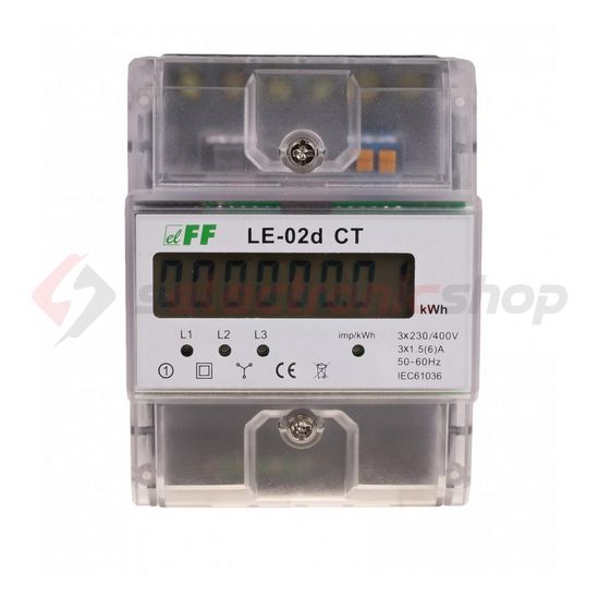 Sorolható fogyasztásmérő 3F LCD MID impulzusadós 6A áramváltós 230V LE-02d CT F&F Filipowski - LE-02D CT