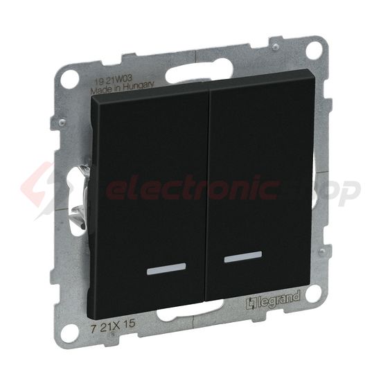 Suno 105 2x1P csillárkapcsoló +jelzőfény 101 1P kapcsoló betét közp. fedéllel fekete LEGRAND - 721415