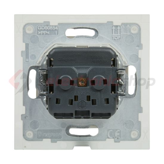 Suno 162 dugalj földelt csapófedéllel gyerekzárral fehér IP44 süllyesztett rugós LEGRAND - 721123