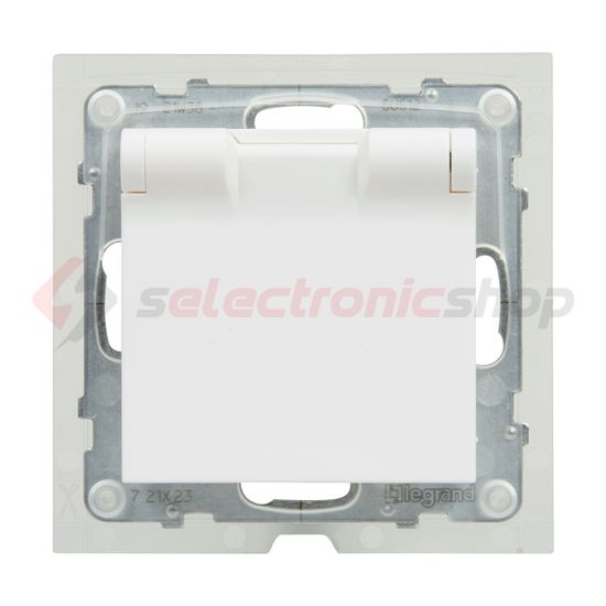 Suno 162 dugalj földelt csapófedéllel gyerekzárral fehér IP44 süllyesztett rugós LEGRAND - 721123