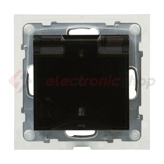 Suno 162 dugalj földelt csapófedéllel gyerekzárral fekete IP44 süllyesztett rugós LEGRAND - 721423