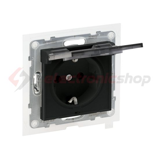 Suno 162 dugalj földelt csapófedéllel gyerekzárral fekete IP44 süllyesztett rugós LEGRAND - 721423