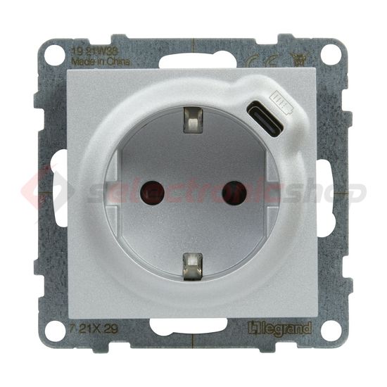 Suno 162 dugalj +USB-C földelt gyerekzárral alumínium IP40 süllyesztett rugós LEGRAND - 721329