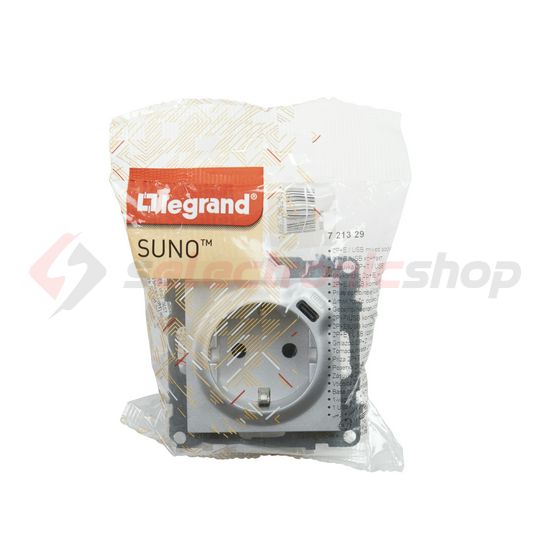 Suno 162 dugalj +USB-C földelt gyerekzárral alumínium IP40 süllyesztett rugós LEGRAND - 721329